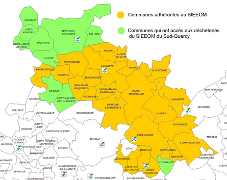 Carte des communes ayant accès aux déchèterie du SIEEOM