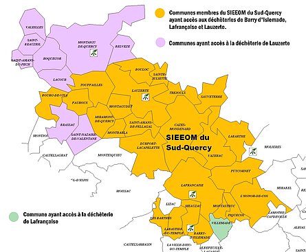 Carte des communes ayant accès aux déchèterie du SIEEOM